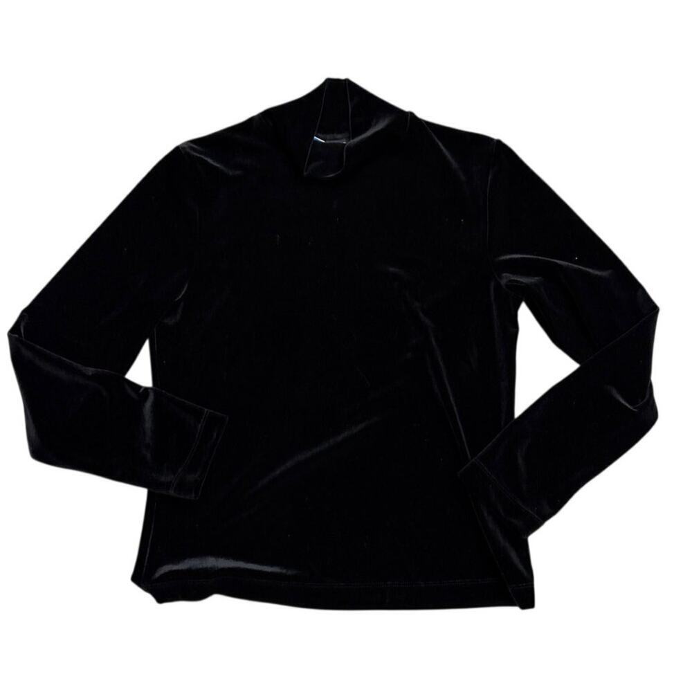 Vintage Lands’ End Black Velvet Mock Neck Top Women’s Medium